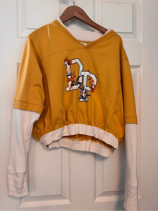 Anthropologie Tops - Anthropologie Mustard and White Layered-Look Floral Sweatshirt